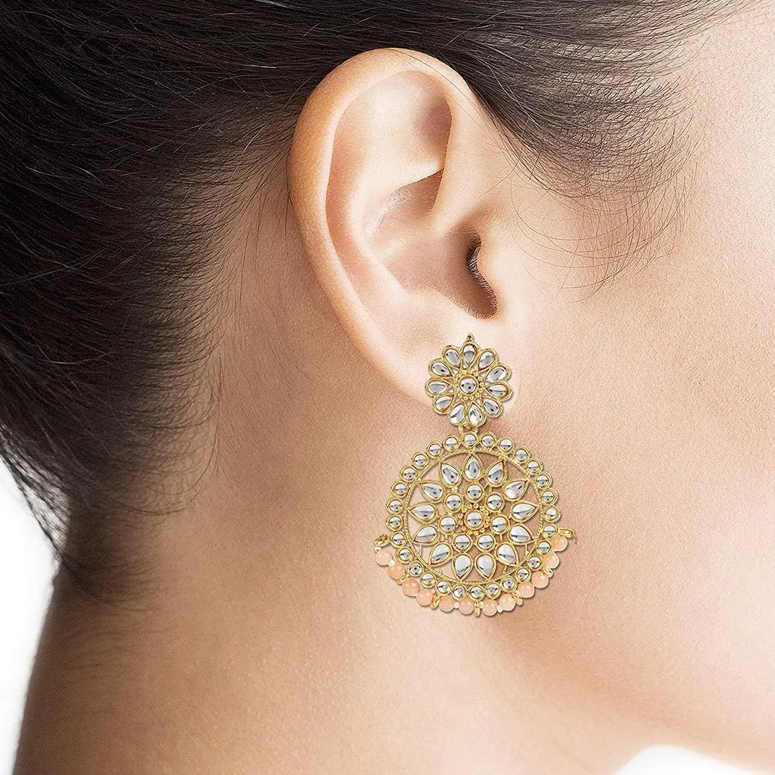 Aheli Ethnic Indian Traditional Faux Kundan Round Chandbali Dangle Earrings Wedding Party Wear Fashion Jewelry Gift for Women