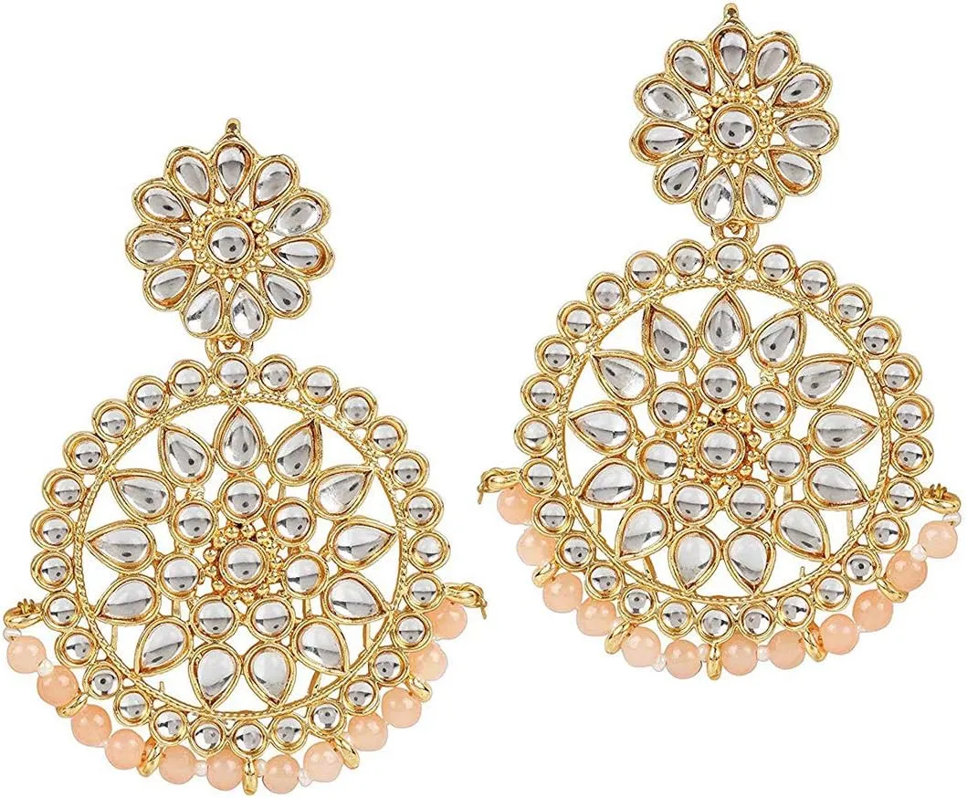Aheli Ethnic Indian Traditional Faux Kundan Round Chandbali Dangle Earrings Wedding Party Wear Fashion Jewelry Gift for Women