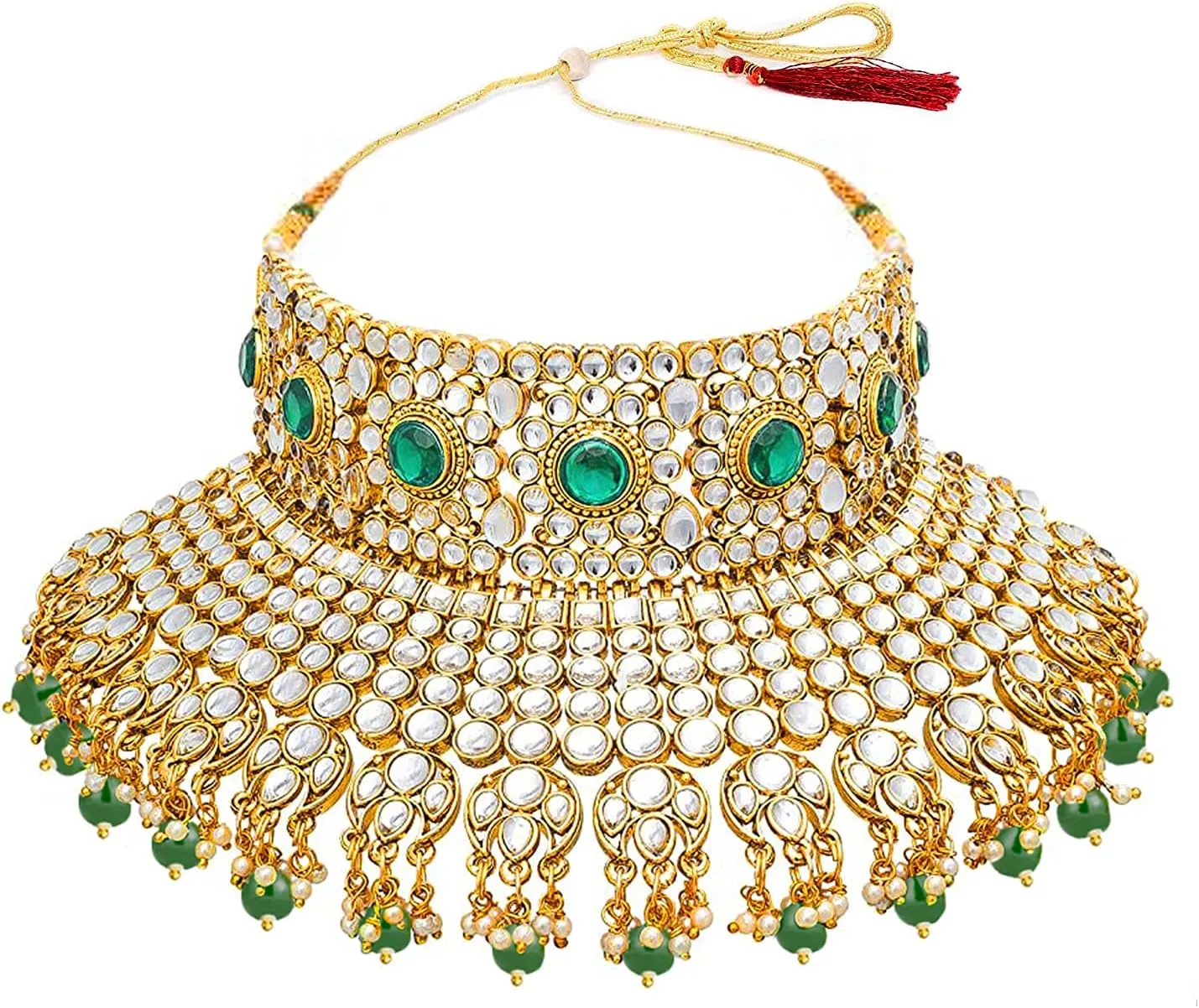 Aheli Ethnic Kundan Pearl Bridal Choker Necklace Earrings with Maang Tikka Gift for Women Indian Traditional Bollywood Fashion Jewelry Set