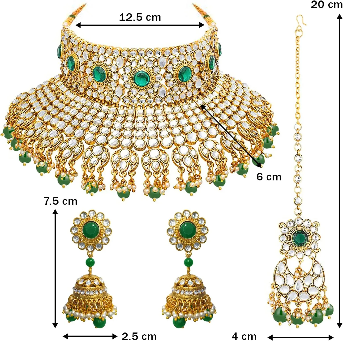 Aheli Ethnic Kundan Pearl Bridal Choker Necklace Earrings with Maang Tikka Gift for Women Indian Traditional Bollywood Fashion Jewelry Set