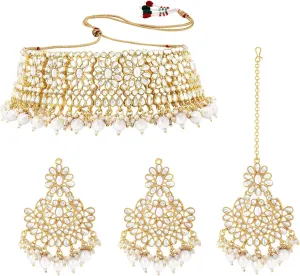 Aheli Faux Pearl Choker Necklace with Earrings Indian Traditional Bollywood Jewelry Set Gift for Women