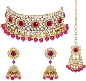 Aheli Faux Pearl Choker Necklace with Earrings Indian Traditional Bollywood Jewelry Set Gift for Women