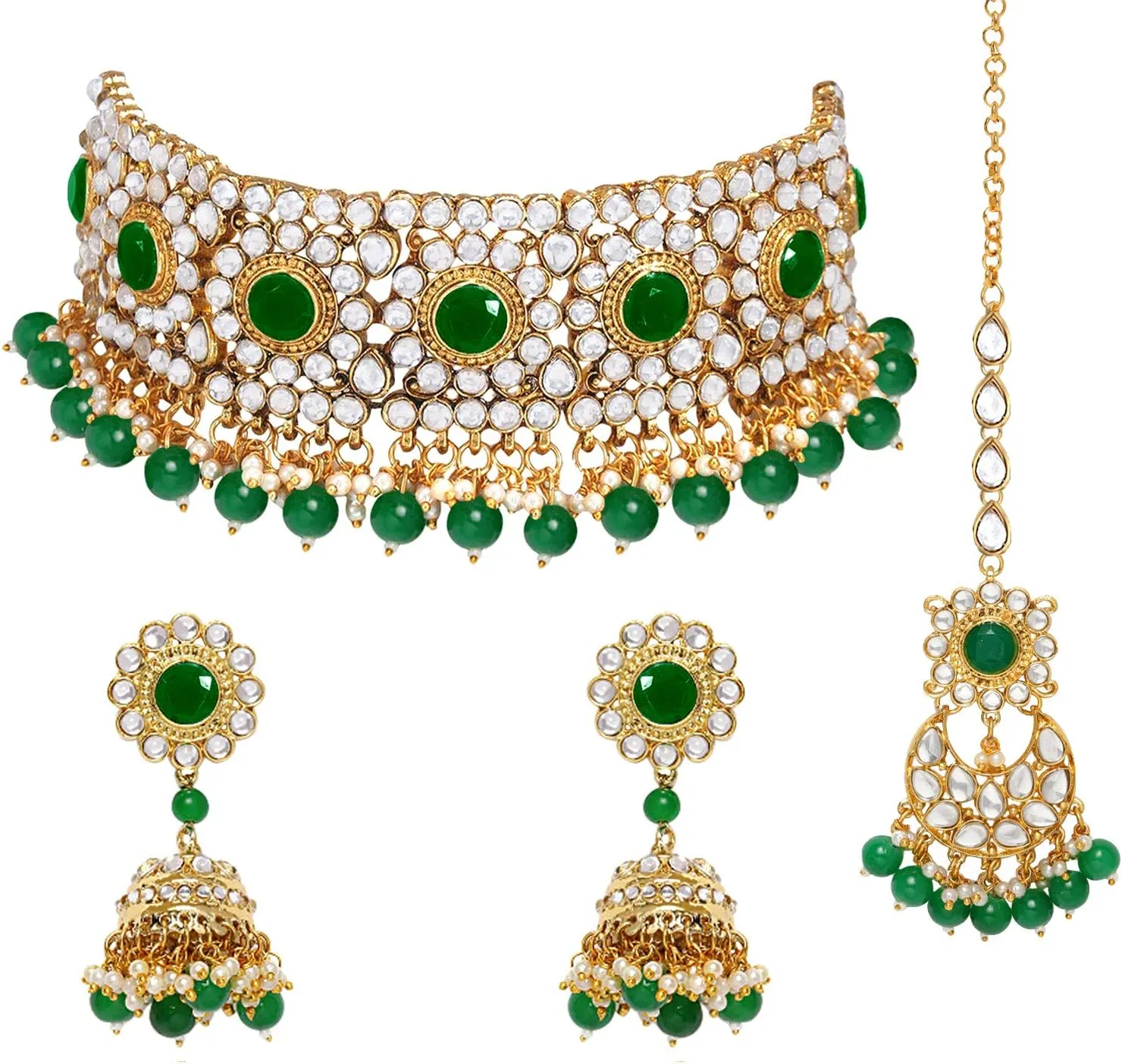 Aheli Faux Pearl Choker Necklace with Earrings Indian Traditional Bollywood Jewelry Set Gift for Women