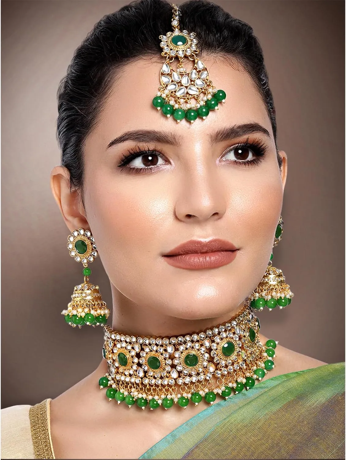Aheli Faux Pearl Choker Necklace with Earrings Indian Traditional Bollywood Jewelry Set Gift for Women