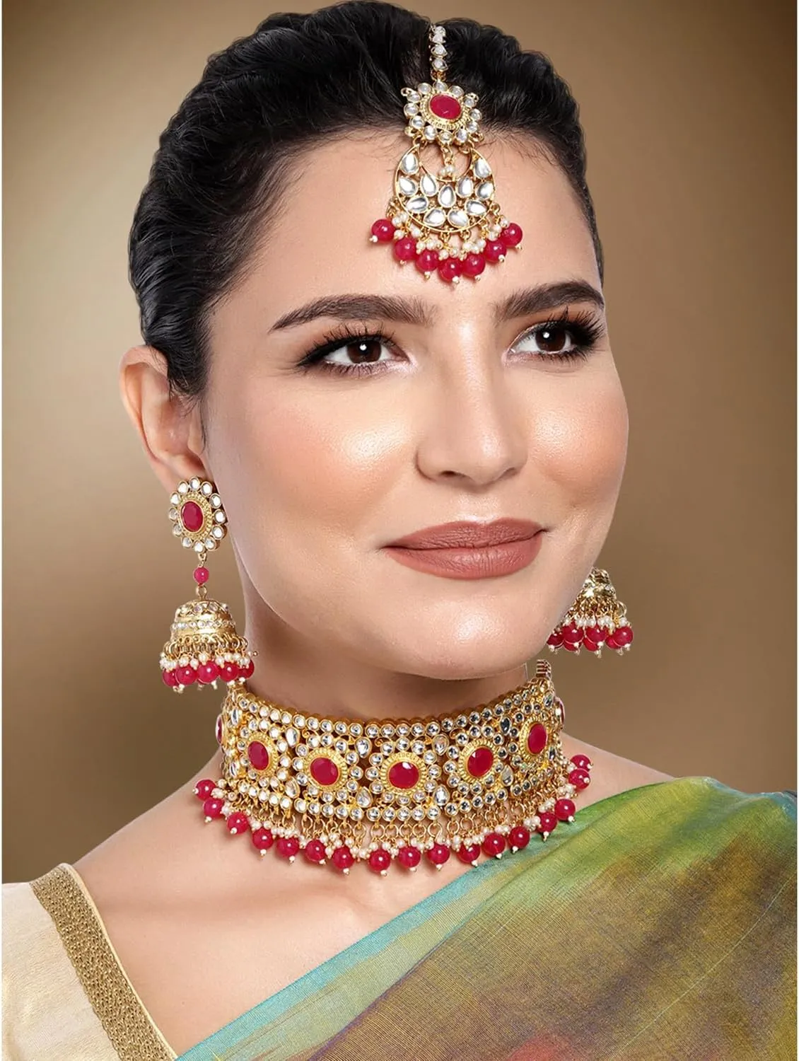 Aheli Faux Pearl Choker Necklace with Earrings Indian Traditional Bollywood Jewelry Set Gift for Women
