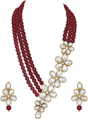 Aheli Floral Crystal Pearl Necklace with Drop Earrings Indian Traditional Bollywood Ethnic Jewelry Set Gift for Women