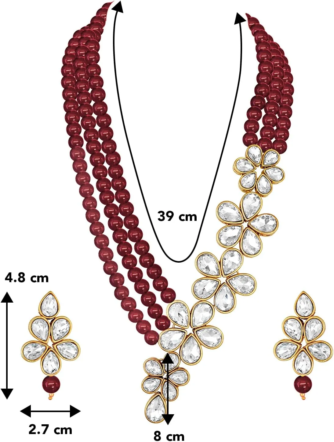 Aheli Floral Crystal Pearl Necklace with Drop Earrings Indian Traditional Bollywood Ethnic Jewelry Set Gift for Women