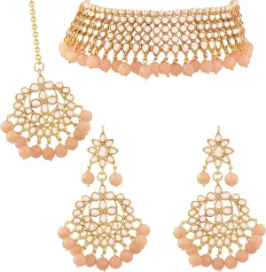 Aheli Indian Blue Color Beaded Necklace Dangle Earrings Maang Tikka Indian Bollywood Style Fashion Ethnic Jewelry Set Gift for Women