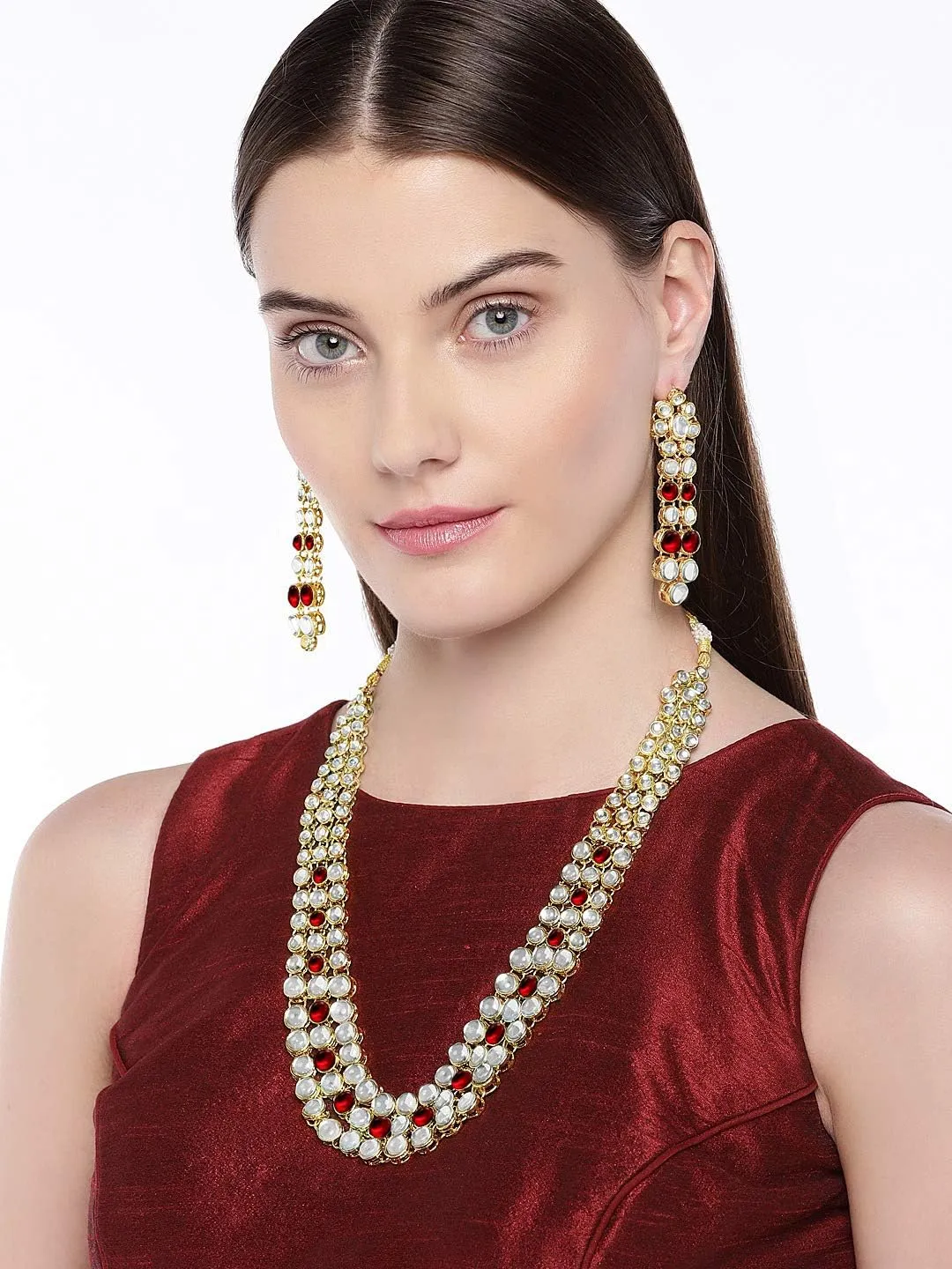 Aheli Indian Bollywood Style Wedding Party Faux Kundan Necklace with Earrings Set Ethnic Fashion Jewelry Gift for Women