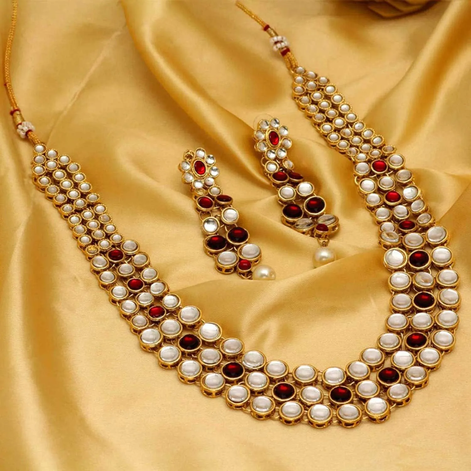 Aheli Indian Bollywood Style Wedding Party Faux Kundan Necklace with Earrings Set Ethnic Fashion Jewelry Gift for Women