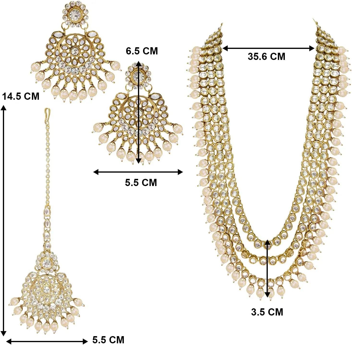 Aheli Indian Ethnic Wedding Faux Kundan Beaded Bridal Long Necklace Earrings with Maang Tikka Traditional Jewellery Set Gift for Women