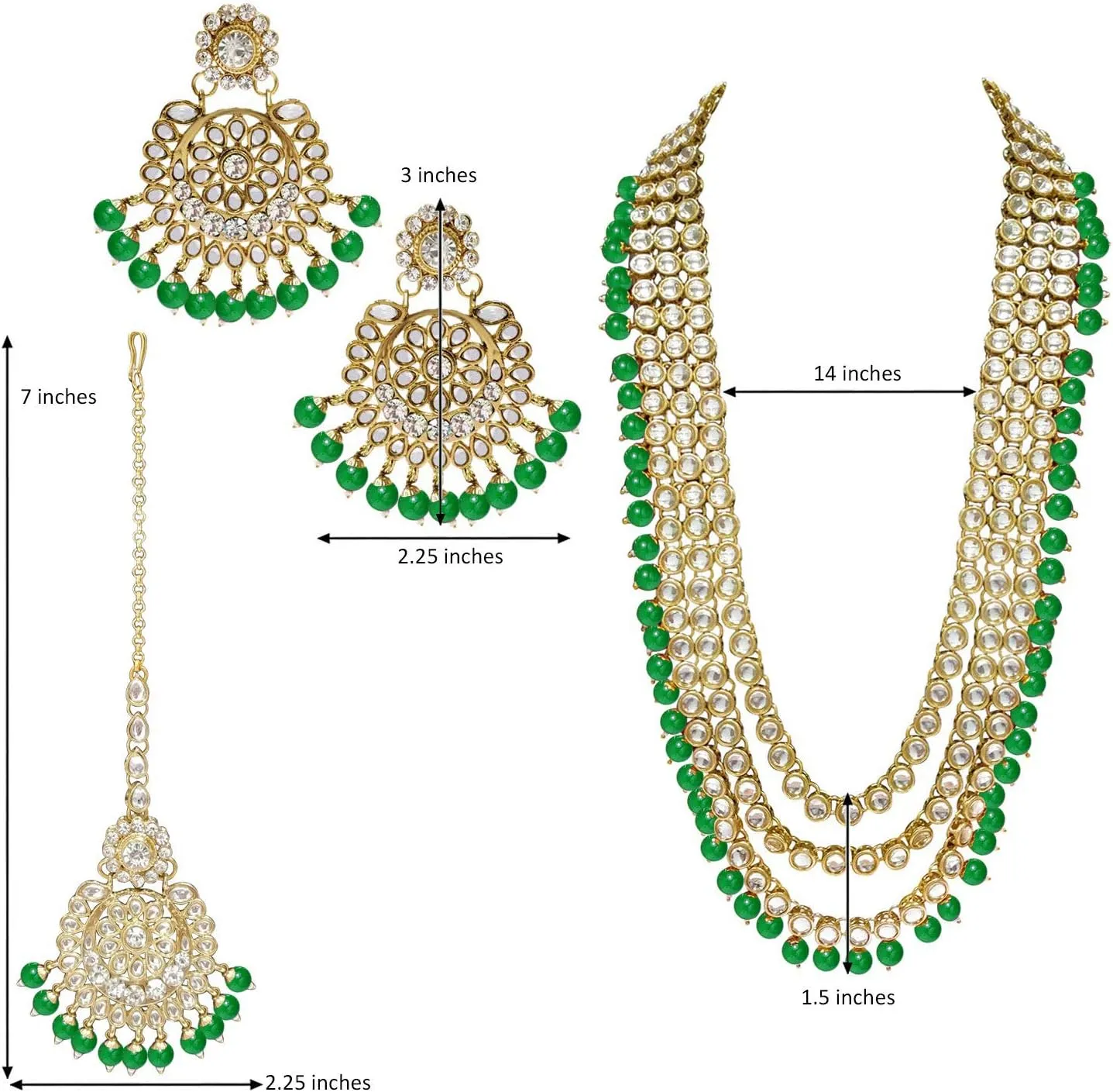 Aheli Indian Ethnic Wedding Faux Kundan Beaded Bridal Long Necklace Earrings with Maang Tikka Traditional Jewellery Set Gift for Women