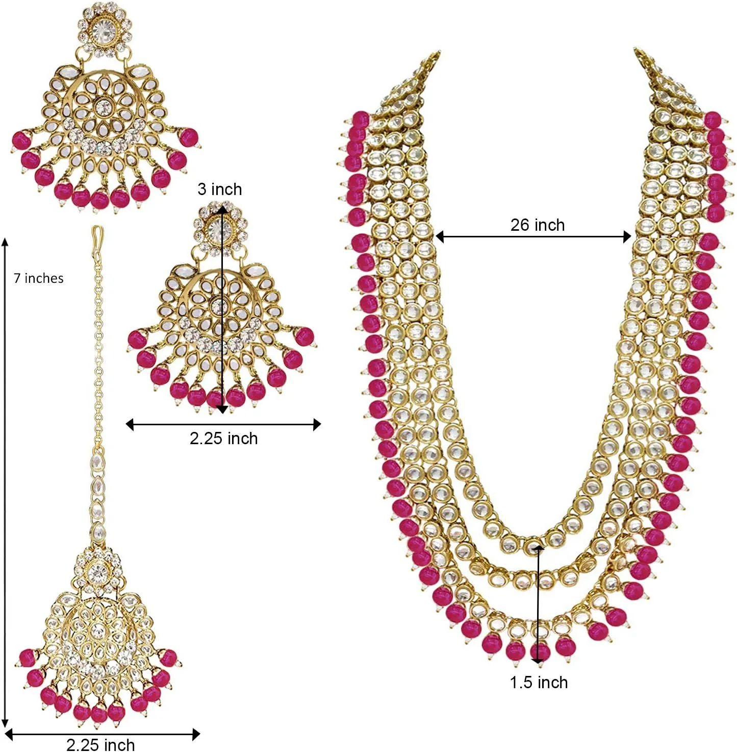 Aheli Indian Ethnic Wedding Faux Kundan Beaded Bridal Long Necklace Earrings with Maang Tikka Traditional Jewellery Set Gift for Women