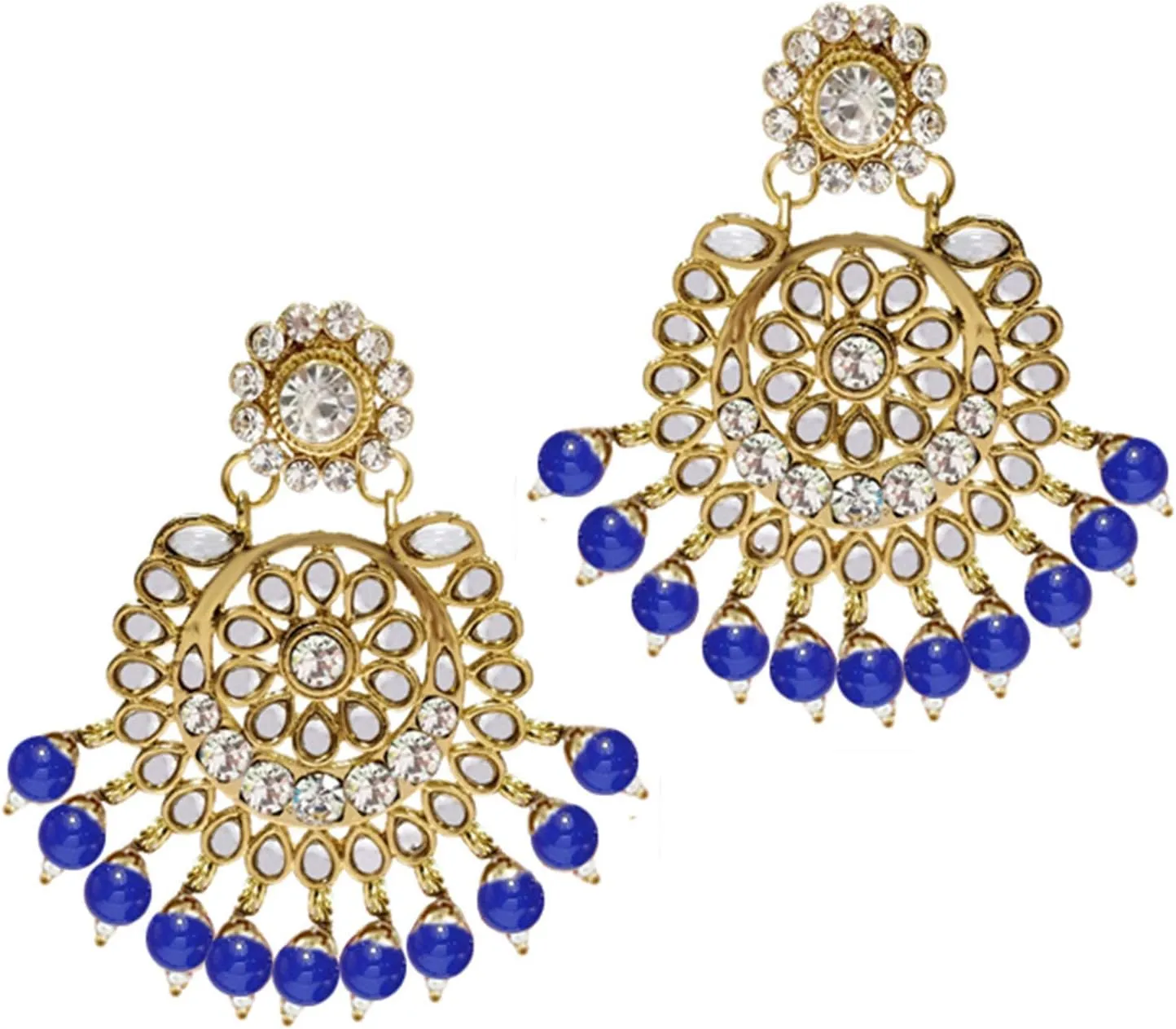 Aheli Indian Ethnic Wedding Faux Kundan Beaded Bridal Long Necklace Earrings with Maang Tikka Traditional Jewellery Set Gift for Women