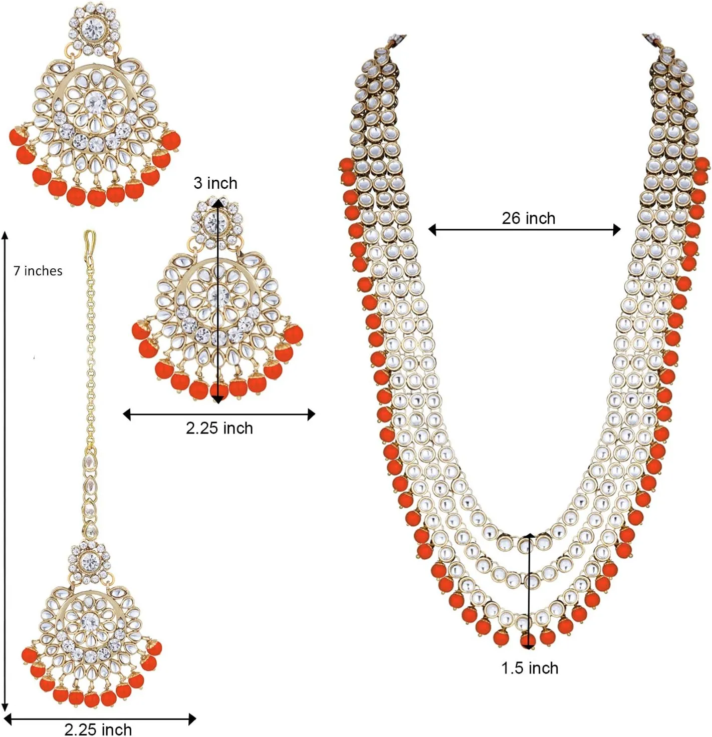 Aheli Indian Ethnic Wedding Faux Kundan Beaded Bridal Long Necklace Earrings with Maang Tikka Traditional Jewellery Set Gift for Women