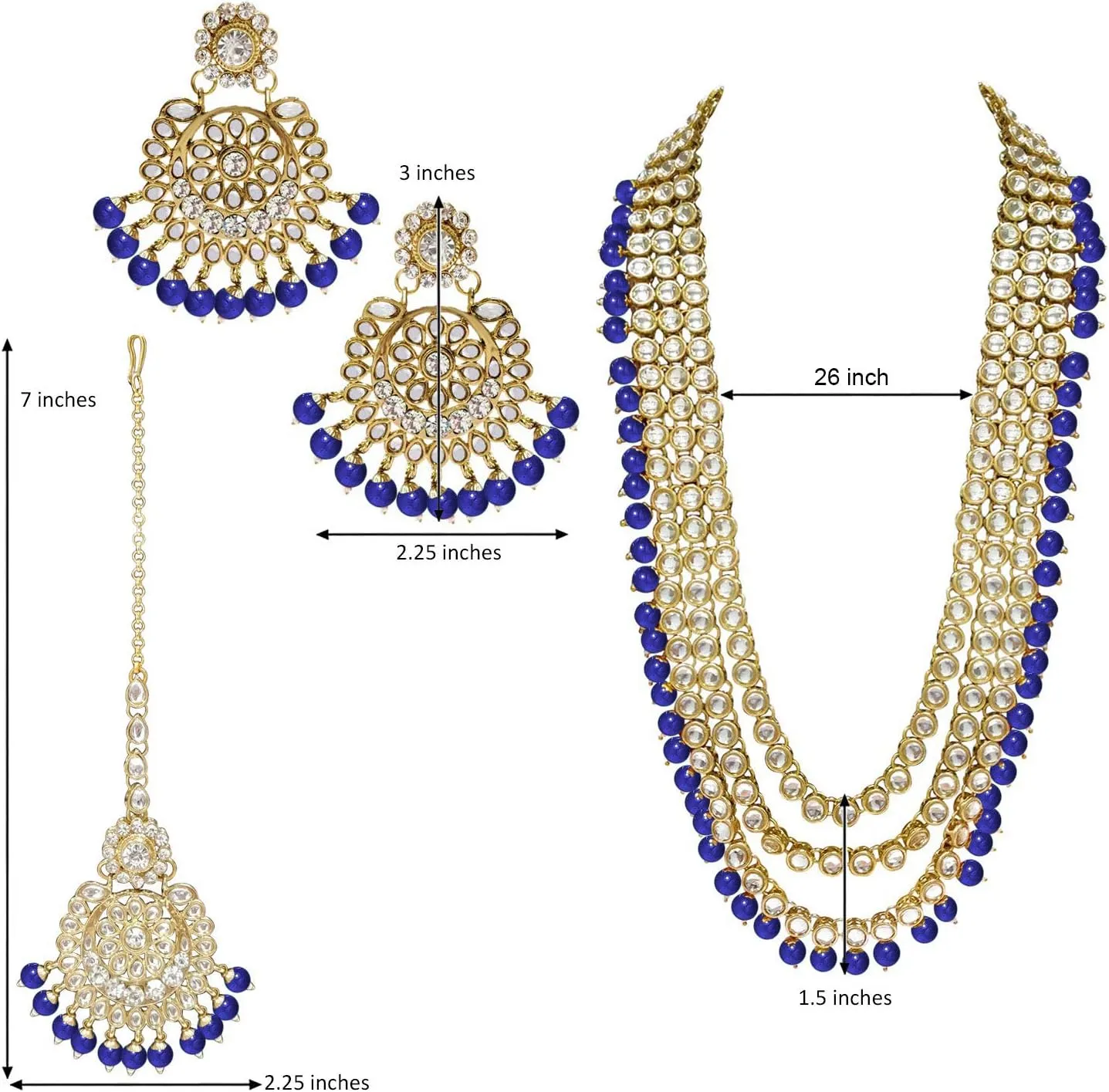 Aheli Indian Ethnic Wedding Faux Kundan Beaded Bridal Long Necklace Earrings with Maang Tikka Traditional Jewellery Set Gift for Women