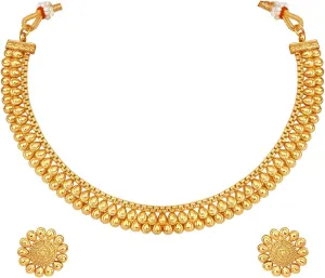 Aheli Indian Traditional Bollywood Gold Colored Necklace with Earrings Set Fashion Jewelry for Women