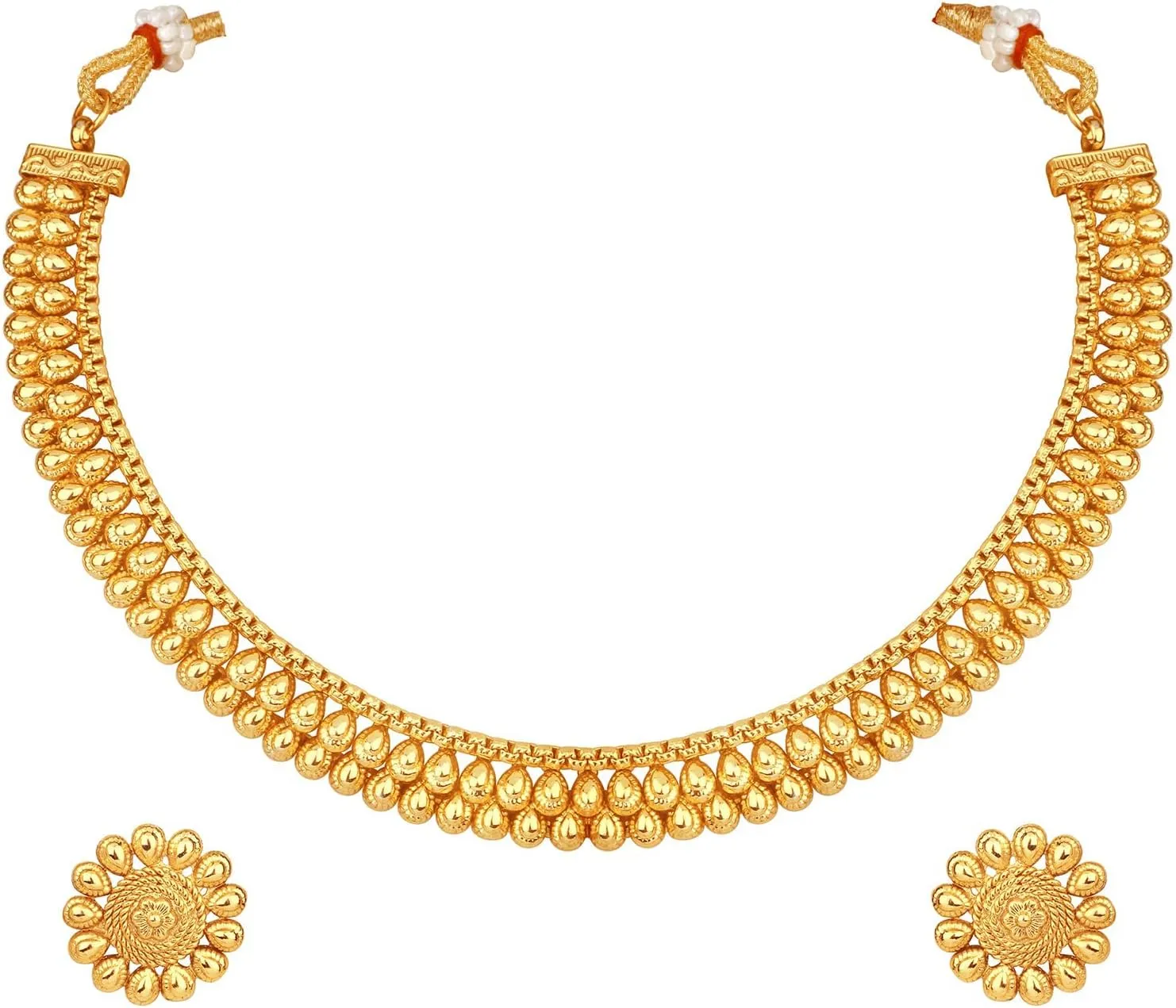 Aheli Indian Traditional Bollywood Gold Colored Necklace with Earrings Set Fashion Jewelry for Women