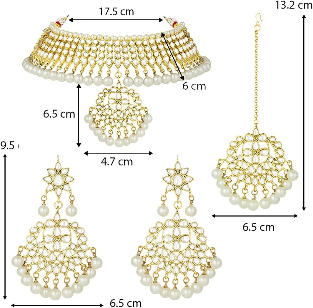 Aheli Indian Traditional Maang Tikka with Kundan Necklace Earrings Set Ethnic Wedding Party Designer Jewelry Gift for Women