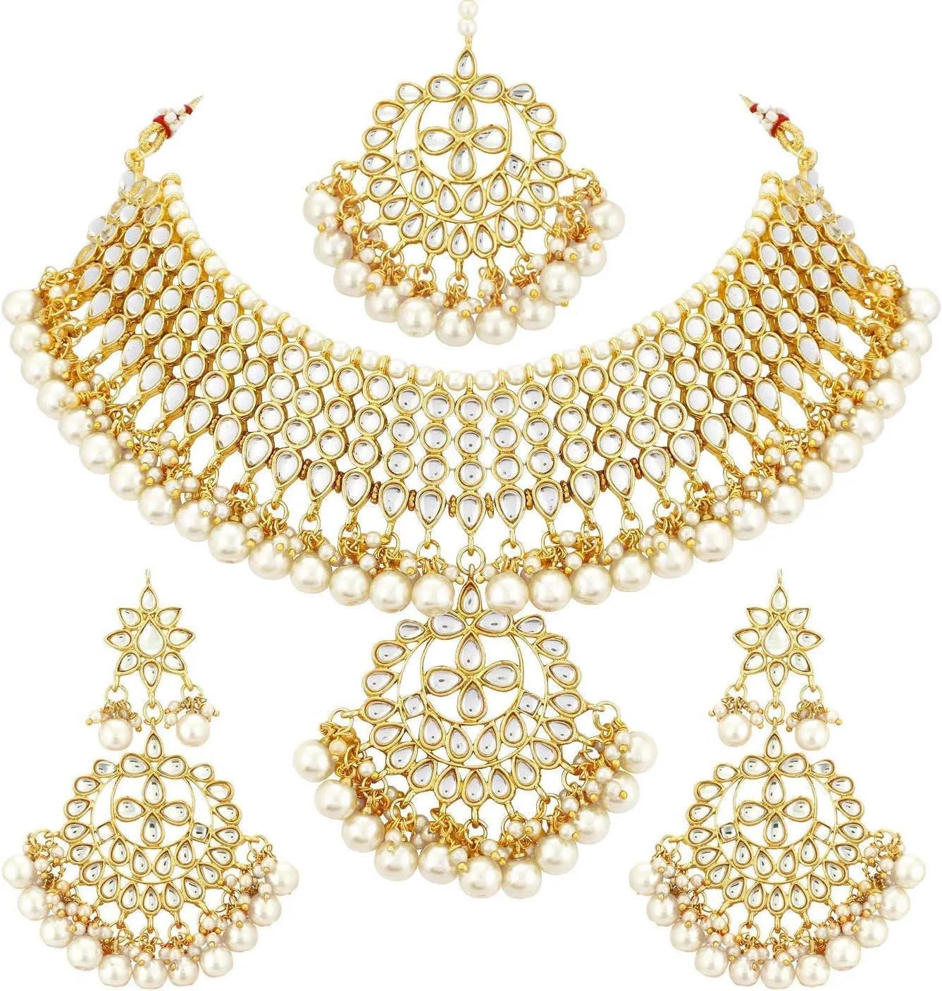 Aheli Indian Traditional Maang Tikka with Kundan Necklace Earrings Set Ethnic Wedding Party Designer Jewelry Gift for Women