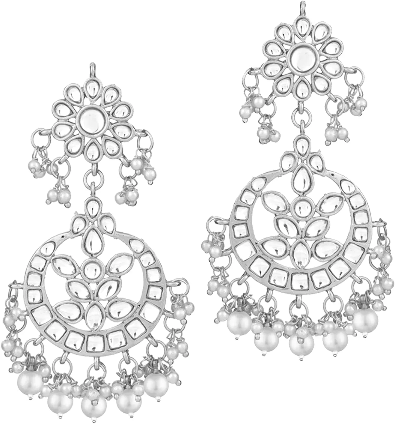 Aheli Indian Traditional Wedding Faux Kundan Beads and Pearls Chandbali Earrings Maang Tikka Earrings Set Ethnic Bollywood Jewelry Set Gift for Women
