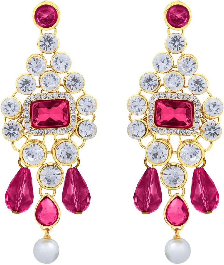 Aheli Kundan and Simulated Colored Stones Indian Ethnic Maang Tikka Necklace and Earrings Set Bollywood Festive Statement Jewelry Gift for Women