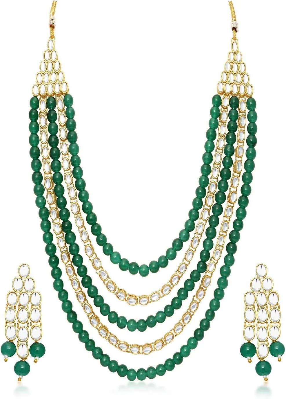 Aheli Kundan Pearl Long Multi Layered Necklace Earrings Set Indian Wedding Jewelry Gift for Women