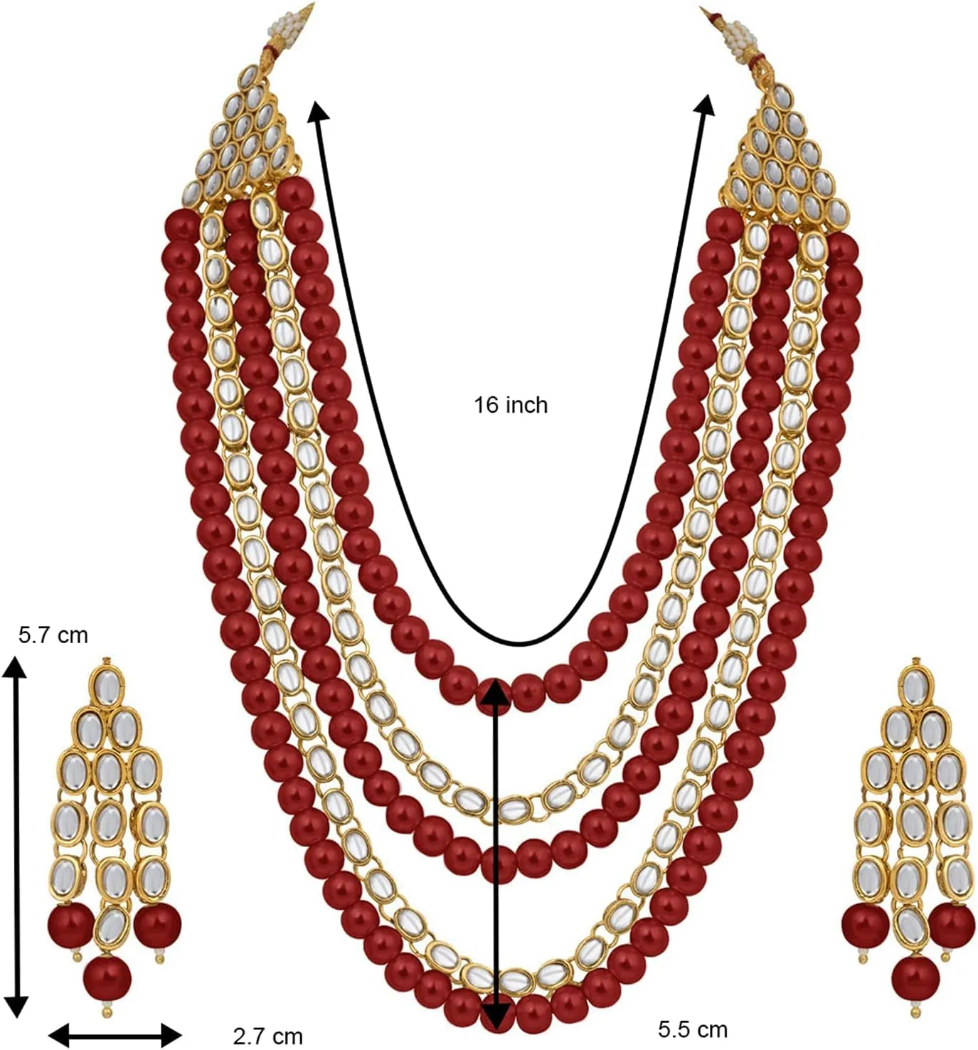 Aheli Kundan Pearl Long Multi Layered Necklace Earrings Set Indian Wedding Jewelry Gift for Women