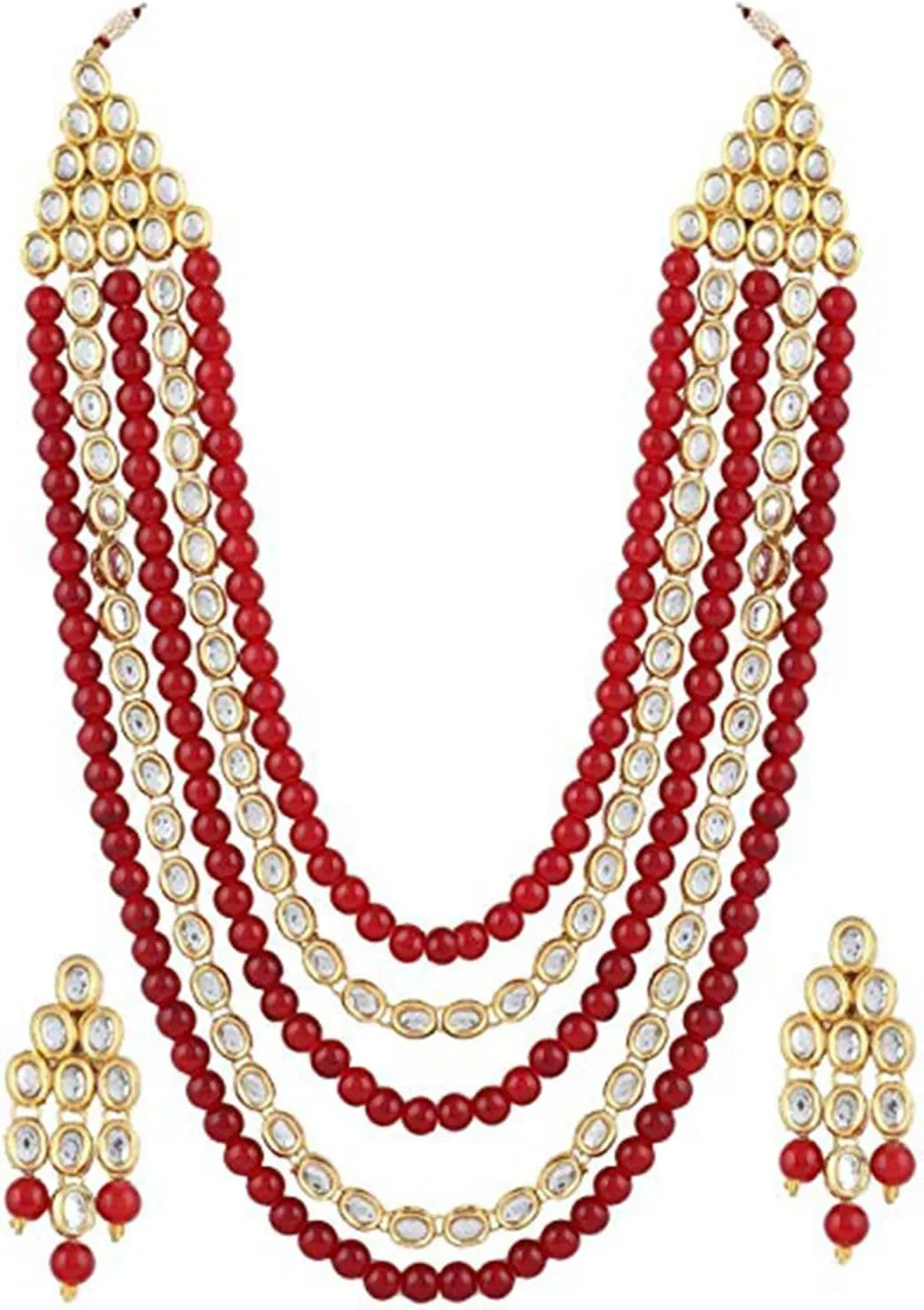 Aheli Kundan Pearl Long Multi Layered Necklace Earrings Set Indian Wedding Jewelry Gift for Women
