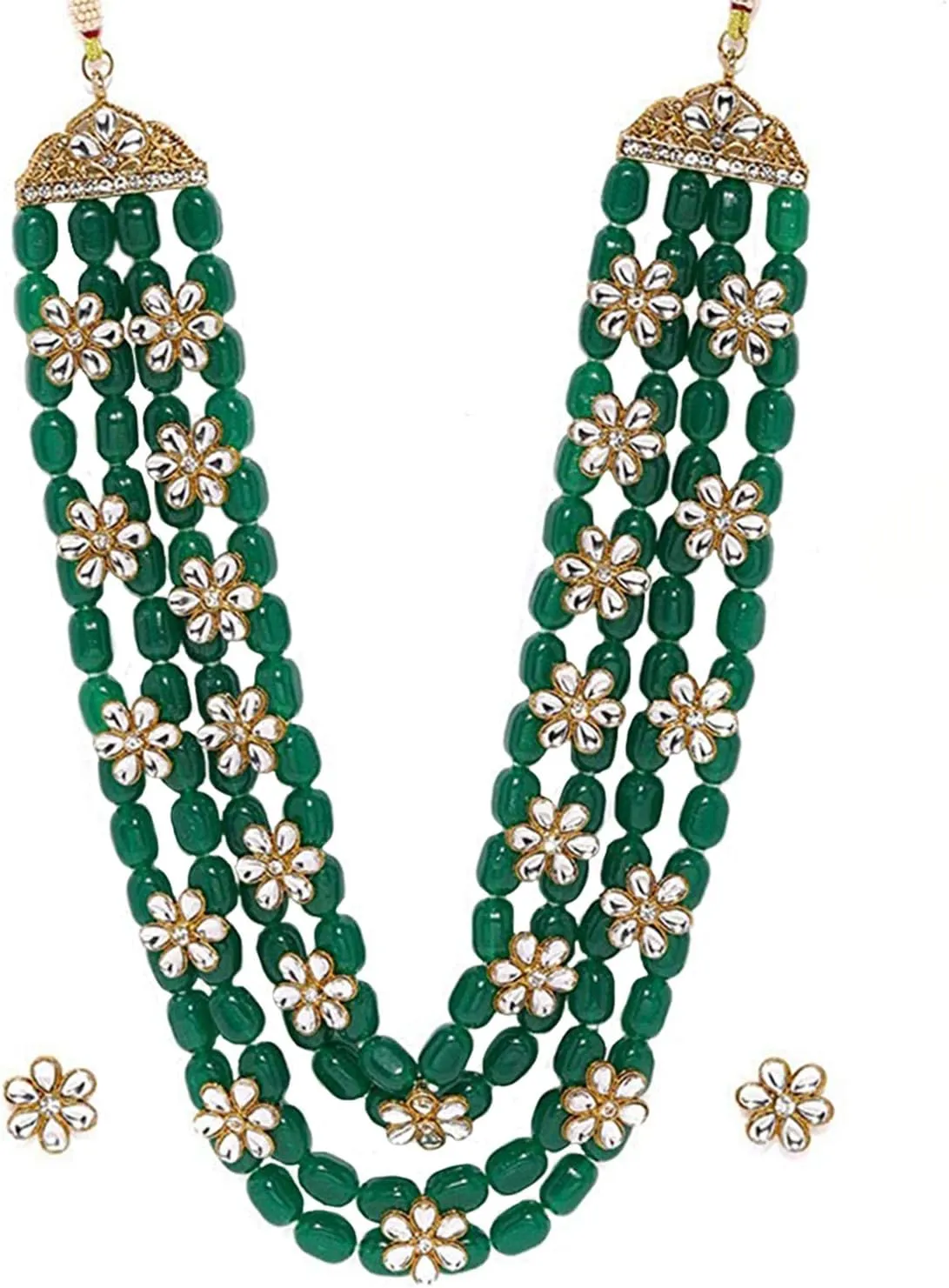 Aheli Kundan Pearl Long Multi Layered Necklace Earrings Set Indian Wedding Jewelry Gift for Women