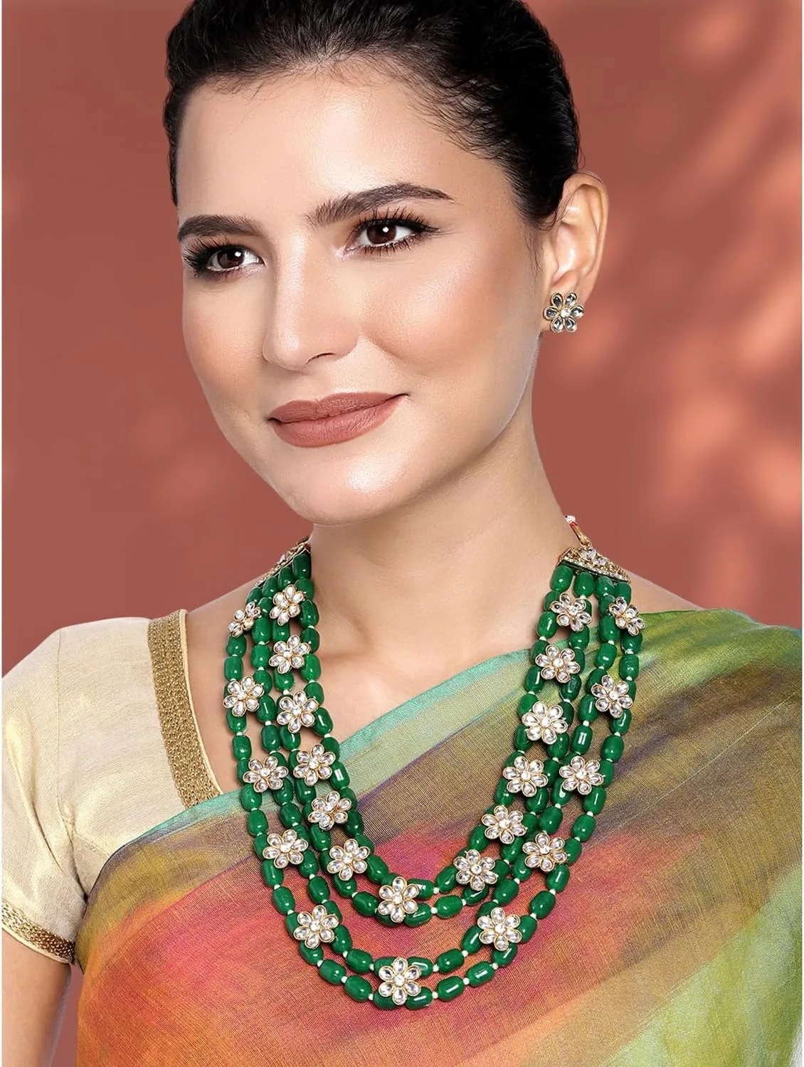 Aheli Kundan Pearl Long Multi Layered Necklace Earrings Set Indian Wedding Jewelry Gift for Women