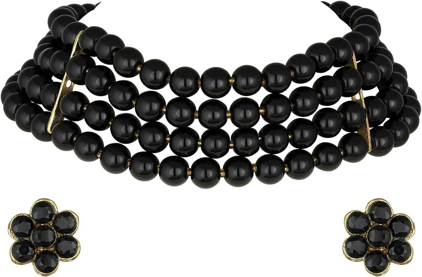 Aheli Pearl Beaded Choker Necklace with Stud Earrings for Women Indian Traditional Bollywood Jewelry Set