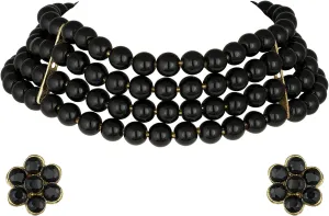 Aheli Pearl Beaded Choker Necklace with Stud Earrings for Women Indian Traditional Bollywood Jewelry Set