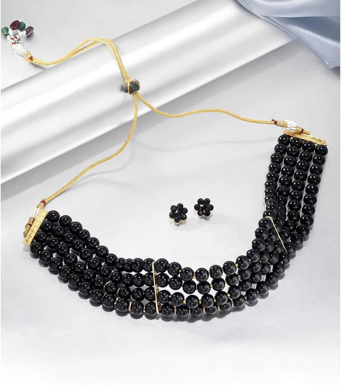 Aheli Pearl Beaded Choker Necklace with Stud Earrings for Women Indian Traditional Bollywood Jewelry Set