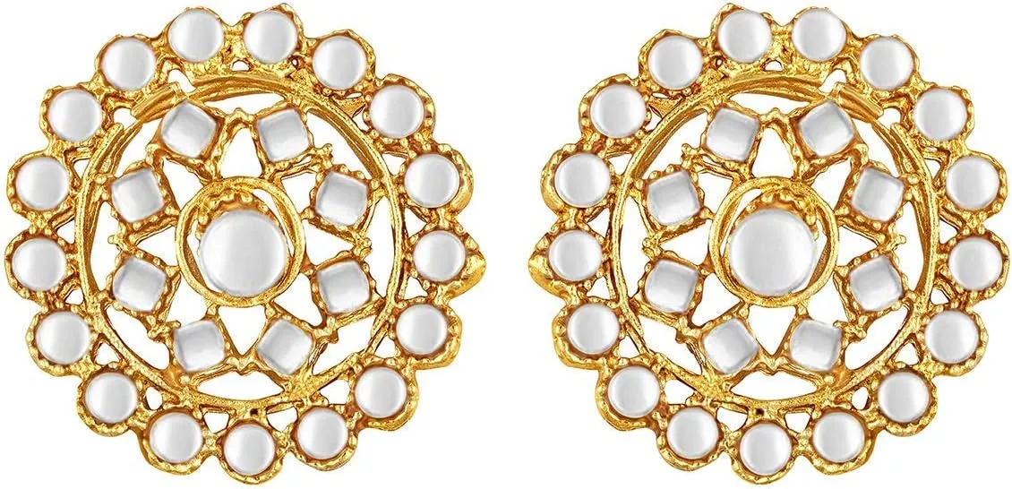 Aheli Pearl Diamond Choker Necklace with Round Earrings Gift for Women Indian Traditional Bollywood Fashion Jewelry Set