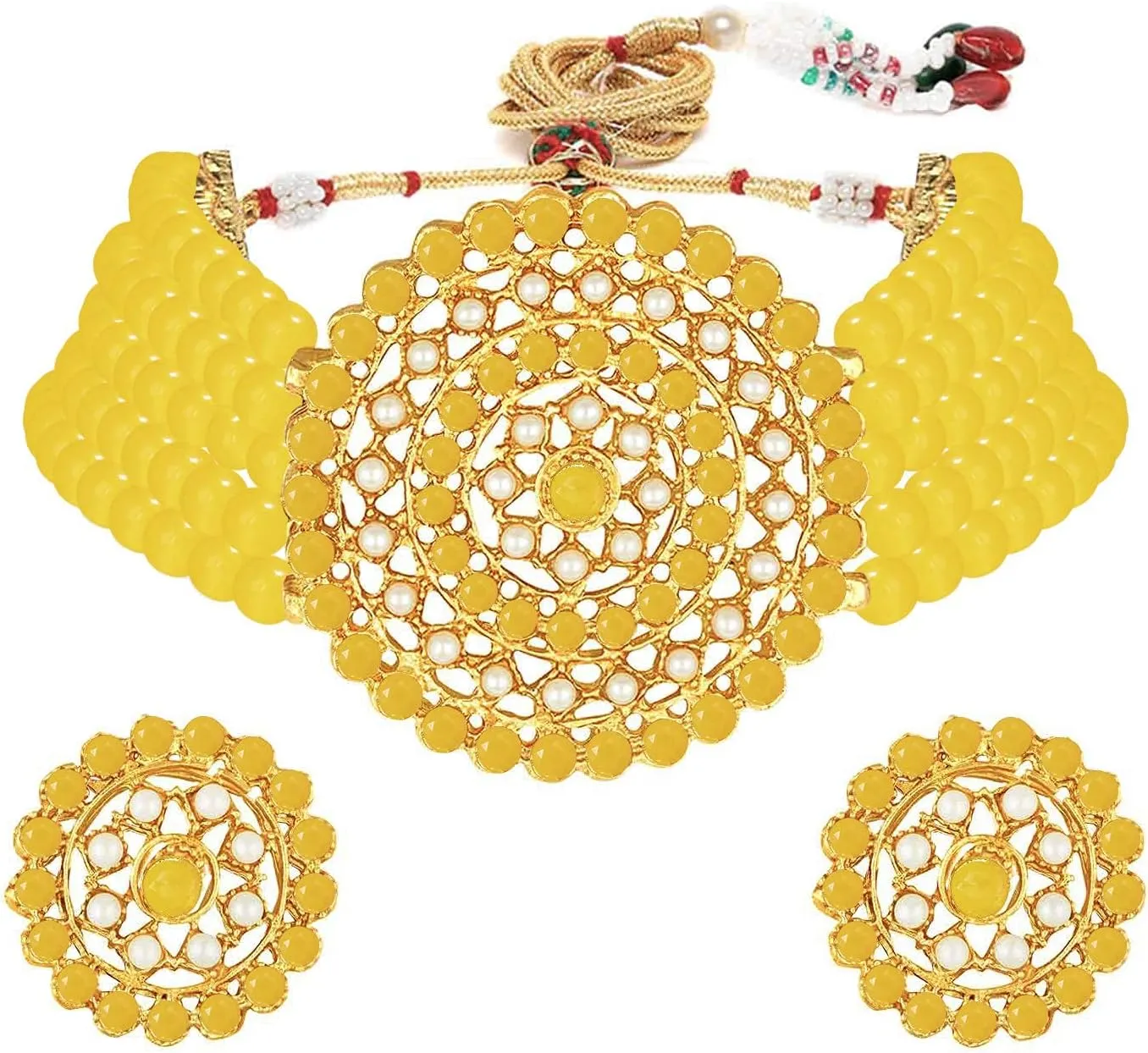 Aheli Pearl Diamond Choker Necklace with Round Earrings Gift for Women Indian Traditional Bollywood Fashion Jewelry Set