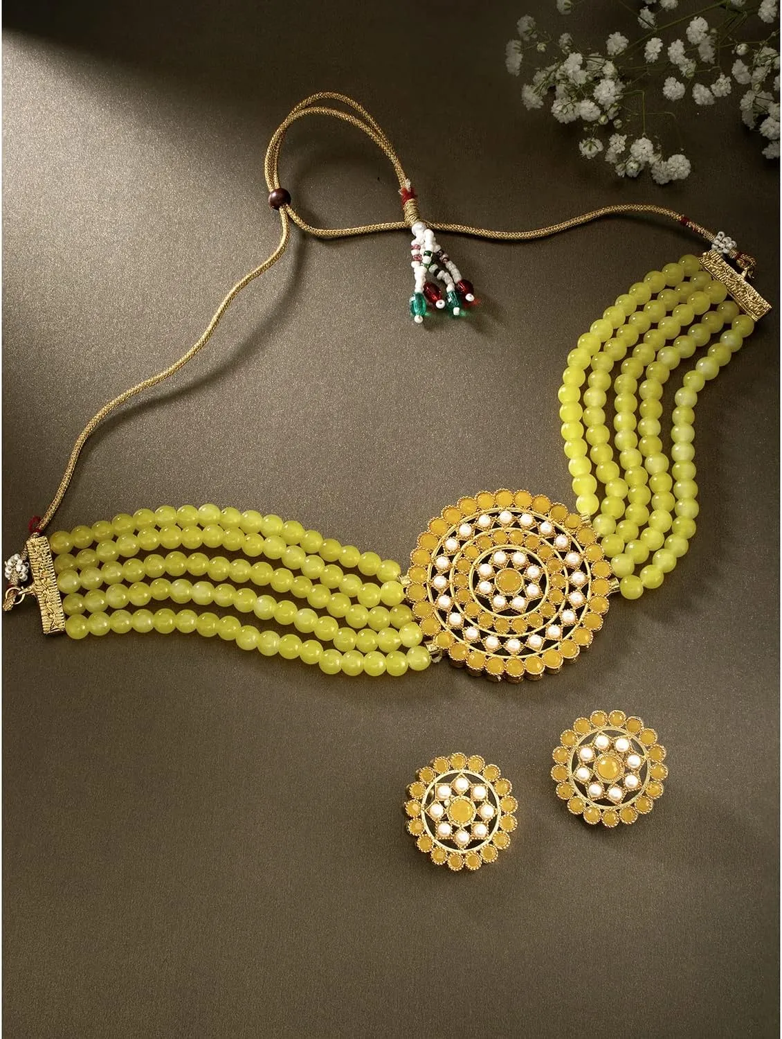 Aheli Pearl Diamond Choker Necklace with Round Earrings Gift for Women Indian Traditional Bollywood Fashion Jewelry Set