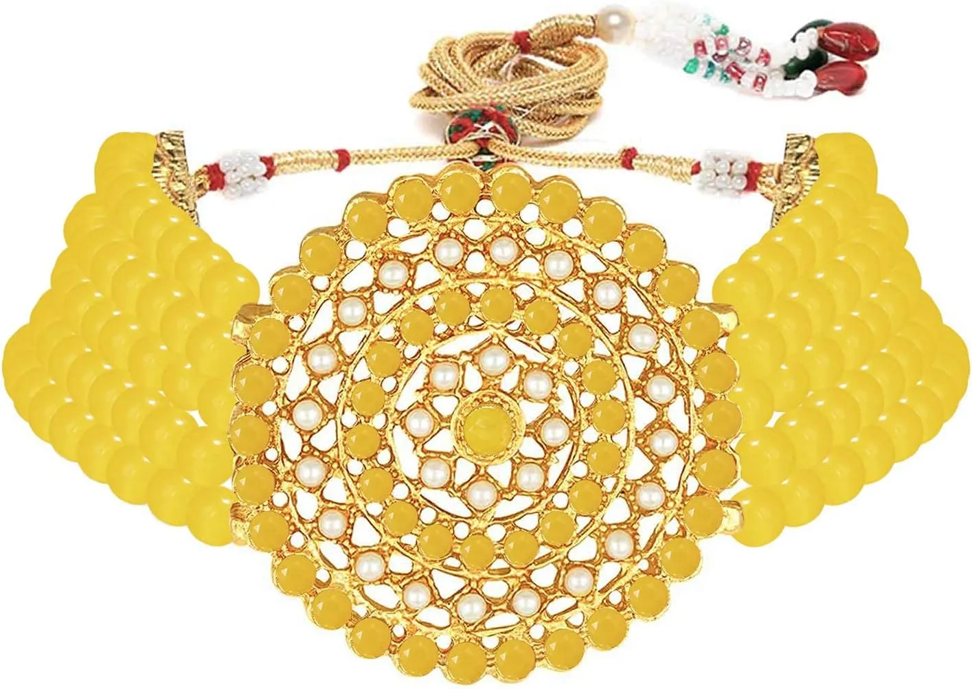 Aheli Pearl Diamond Choker Necklace with Round Earrings Gift for Women Indian Traditional Bollywood Fashion Jewelry Set