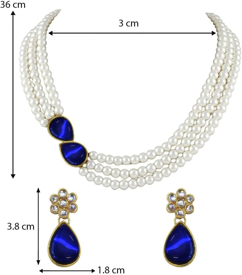 Aheli Pearl Mala Blue Necklace with Earrings Gift for Women Indian Traditional Bollywood Fashion Stylish Ethnic Jewelry Set