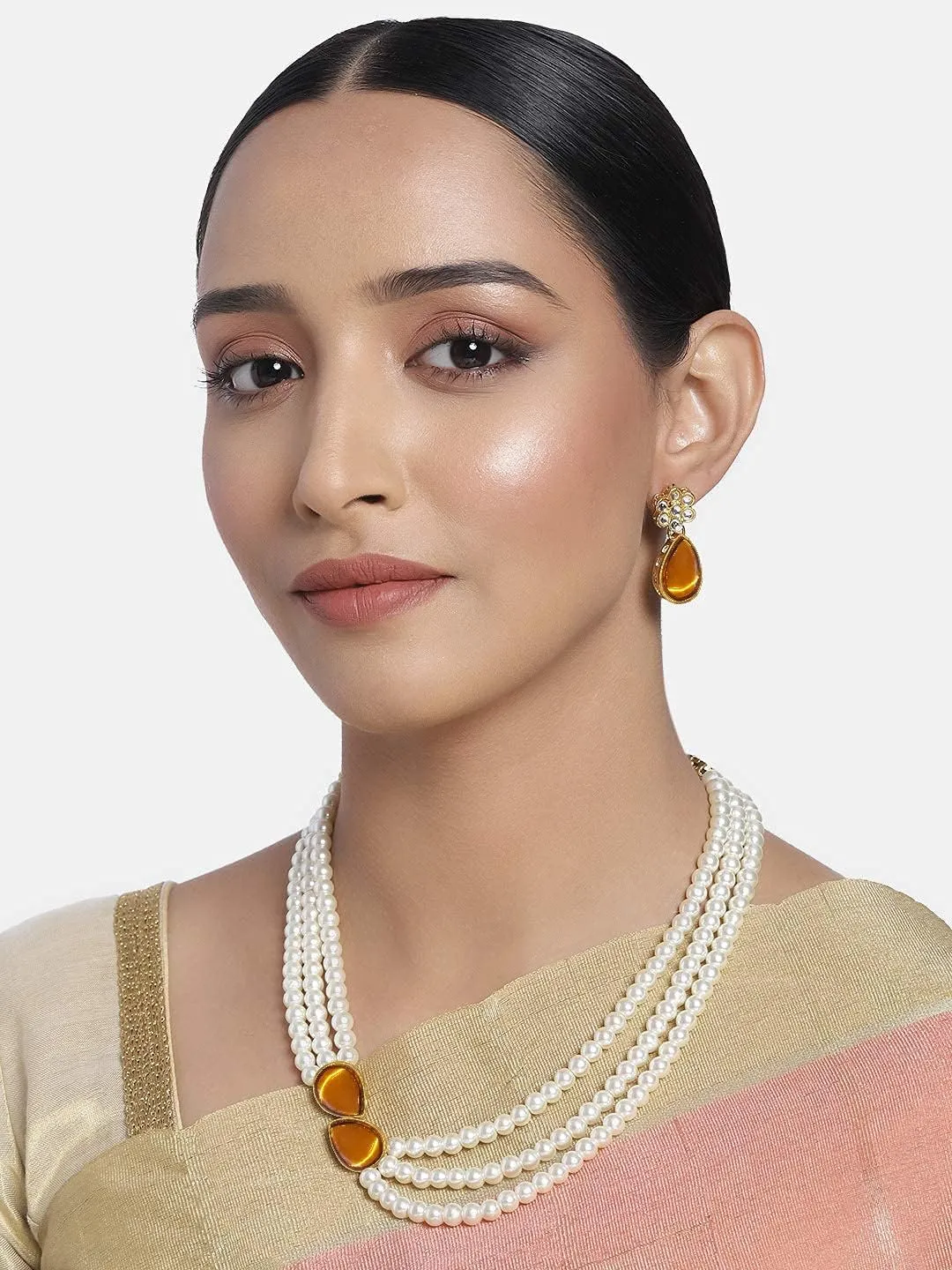 Aheli Pearl Mala Blue Necklace with Earrings Gift for Women Indian Traditional Bollywood Fashion Stylish Ethnic Jewelry Set