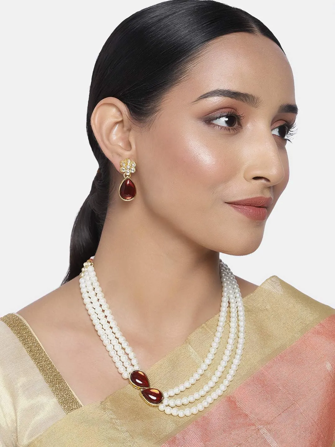 Aheli Pearl Mala Blue Necklace with Earrings Gift for Women Indian Traditional Bollywood Fashion Stylish Ethnic Jewelry Set