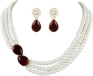 Aheli Pearl Mala Blue Necklace with Earrings Gift for Women Indian Traditional Bollywood Fashion Stylish Ethnic Jewelry Set