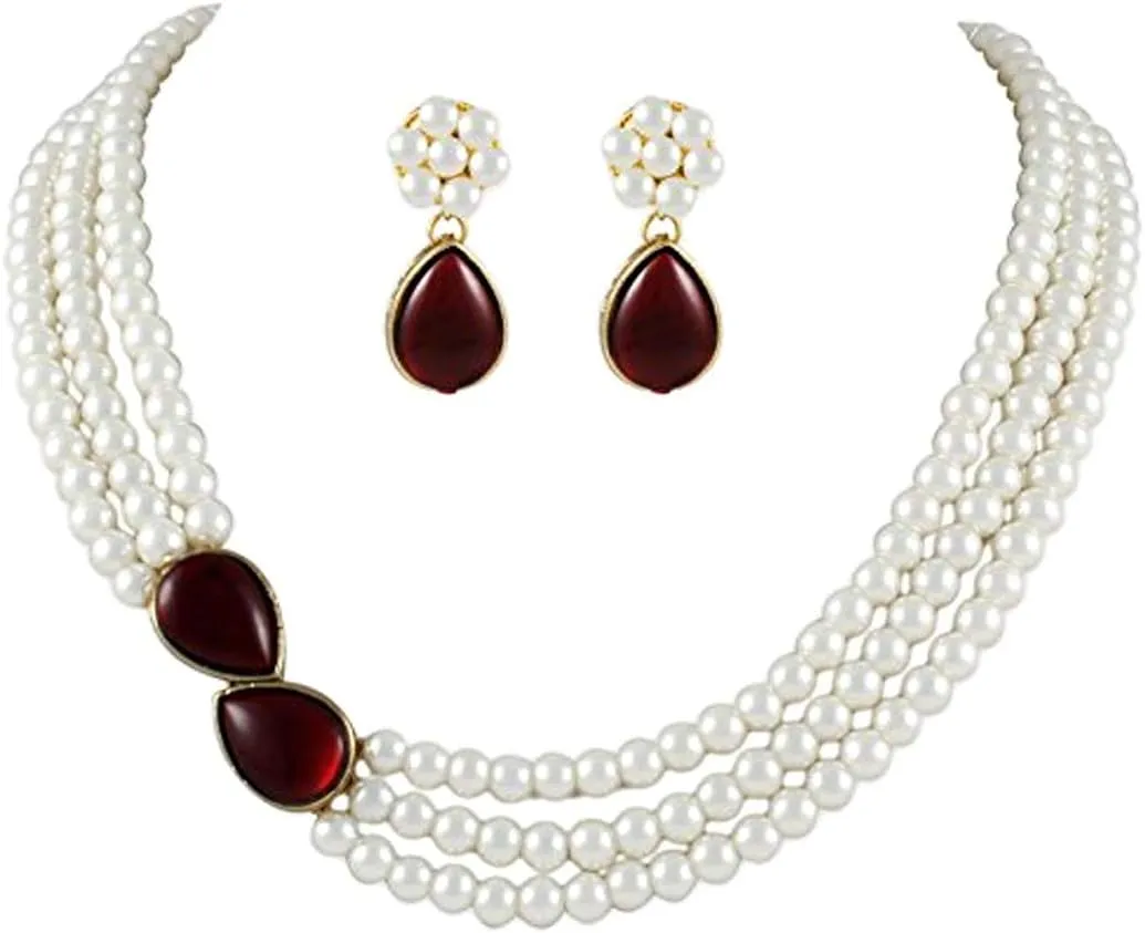 Aheli Pearl Mala Blue Necklace with Earrings Gift for Women Indian Traditional Bollywood Fashion Stylish Ethnic Jewelry Set