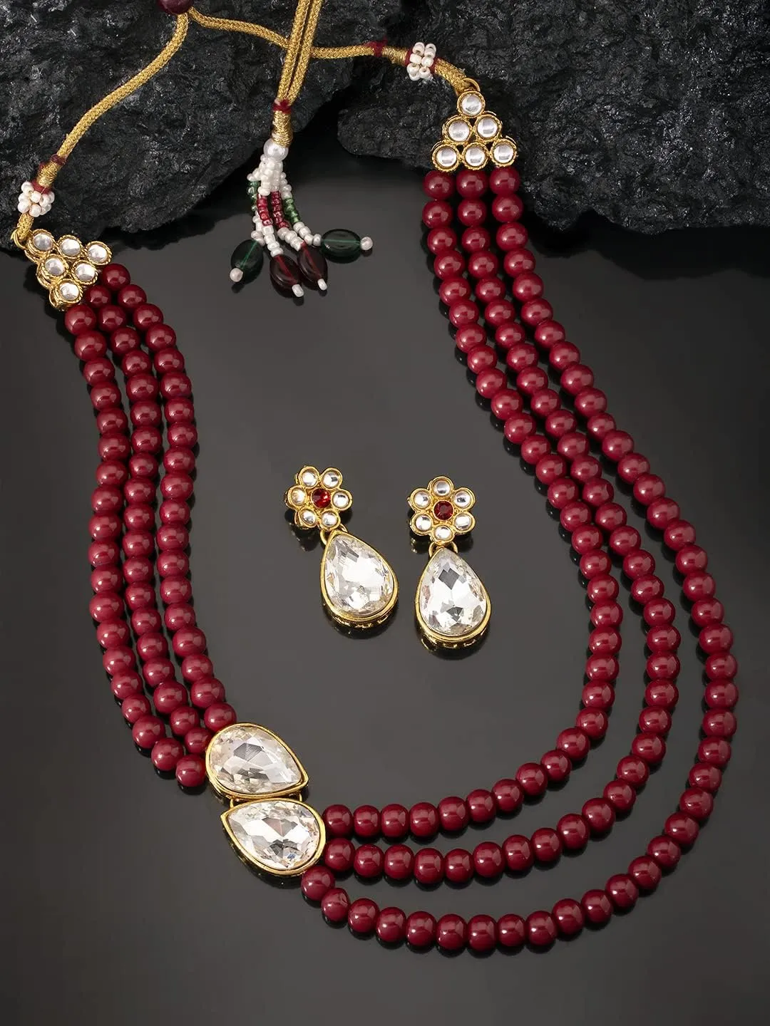 Aheli Pearl Mala Blue Necklace with Earrings Gift for Women Indian Traditional Bollywood Fashion Stylish Ethnic Jewelry Set