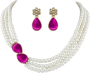 Aheli Pearl Mala Blue Necklace with Earrings Gift for Women Indian Traditional Bollywood Fashion Stylish Ethnic Jewelry Set