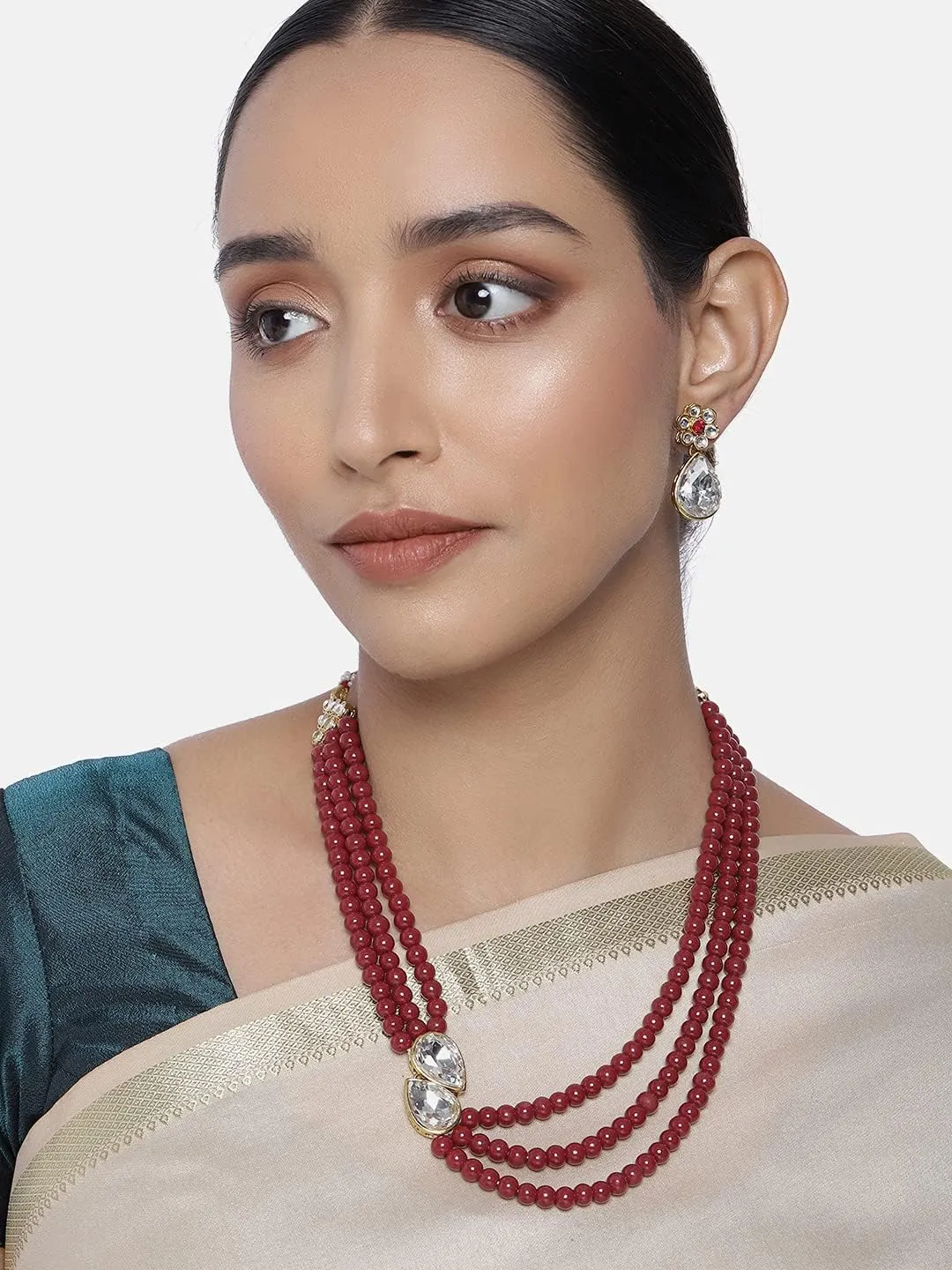 Aheli Pearl Mala Blue Necklace with Earrings Gift for Women Indian Traditional Bollywood Fashion Stylish Ethnic Jewelry Set