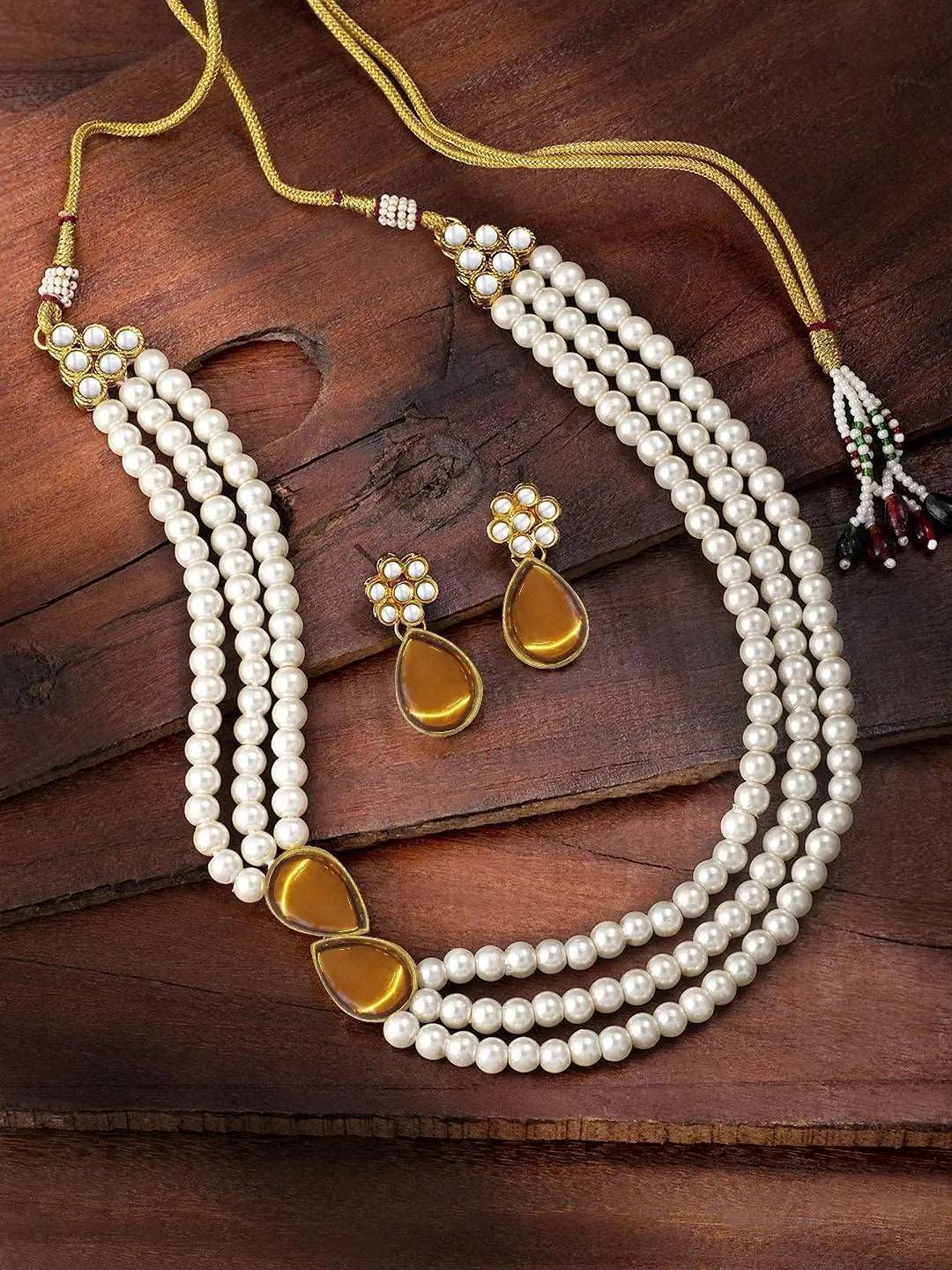 Aheli Pearl Mala Blue Necklace with Earrings Gift for Women Indian Traditional Bollywood Fashion Stylish Ethnic Jewelry Set