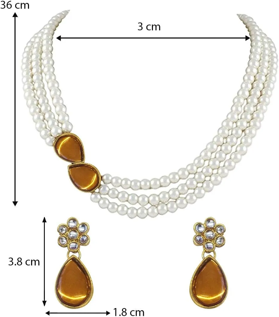Aheli Pearl Mala Blue Necklace with Earrings Gift for Women Indian Traditional Bollywood Fashion Stylish Ethnic Jewelry Set