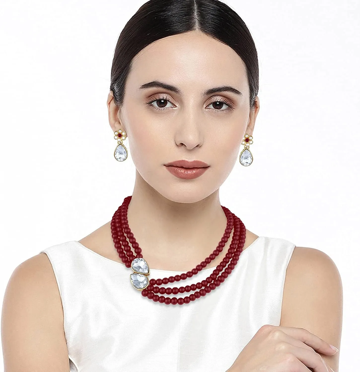 Aheli Pearl Mala Blue Necklace with Earrings Gift for Women Indian Traditional Bollywood Fashion Stylish Ethnic Jewelry Set
