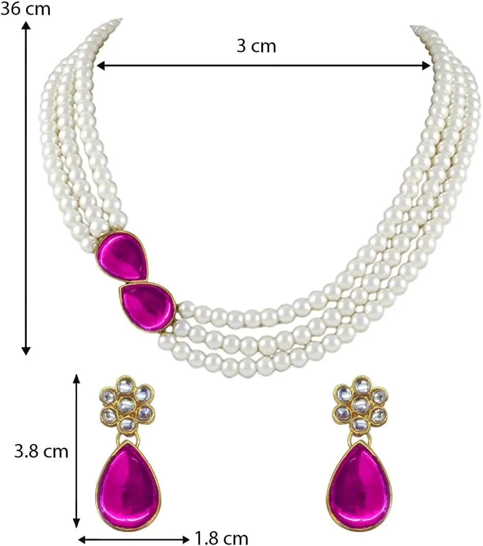 Aheli Pearl Mala Blue Necklace with Earrings Gift for Women Indian Traditional Bollywood Fashion Stylish Ethnic Jewelry Set
